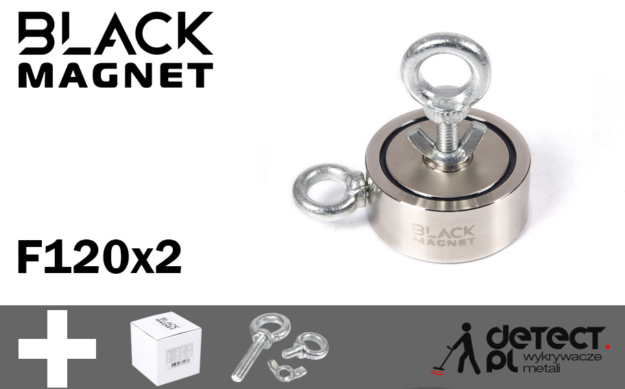 Magnes do poszukiwań neodymowy Black Magnet f120X2 podwójny